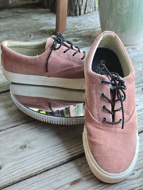 Sperry Topsider Striper Tan Blush Corduroy Size 12